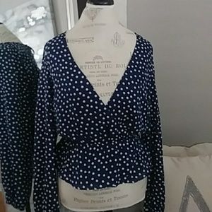NWout Navy & white poka dot sheer blouse